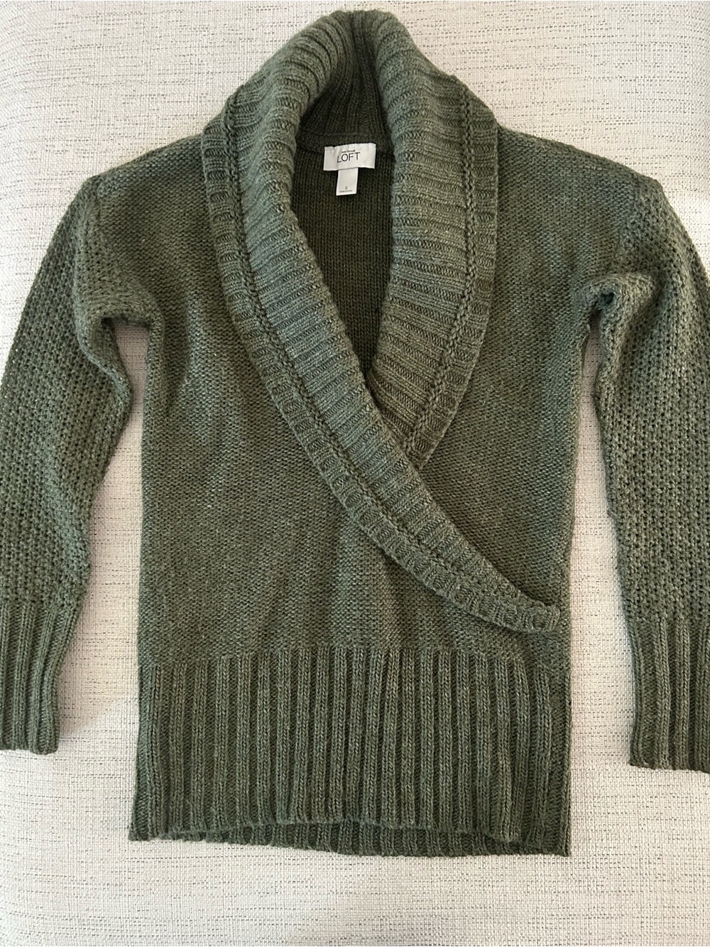 LOFT Olive Green Shawl Collar Sweater